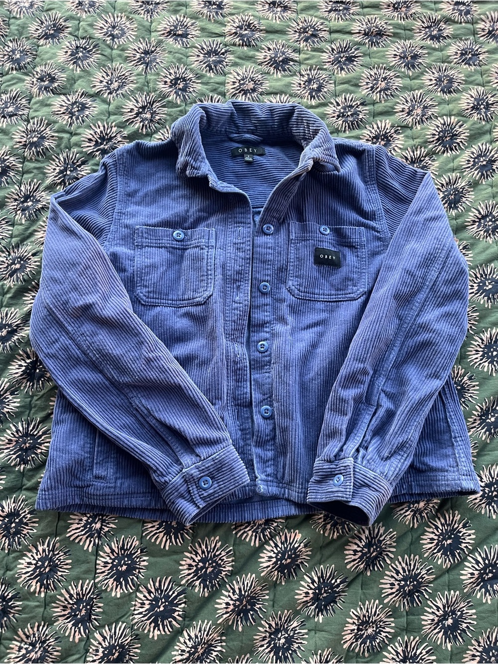 Obey Ribbed Corduroy Shirt Jacket in Deep Blue